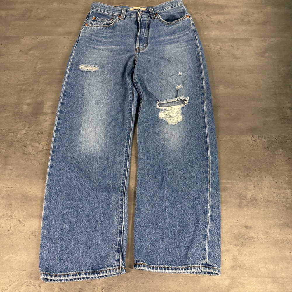 Levis Ribcage Straight Ankle Jeans Womens 27 Blue Distressed Premium High Rise - Picture 3 of 13